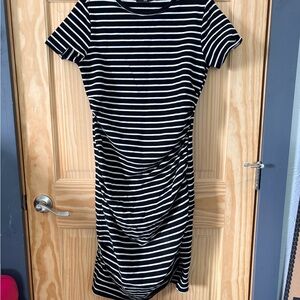 AMPERSAND AVE Black and White Striped Midi Dress